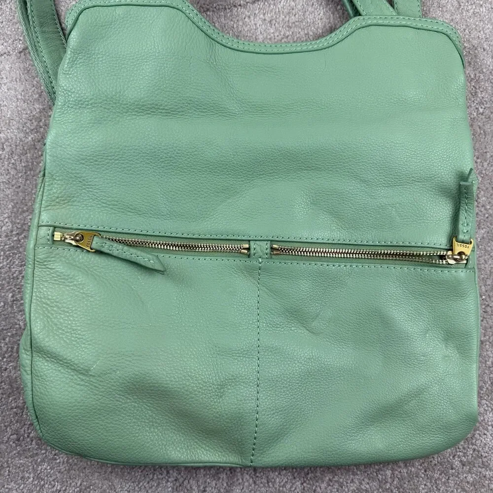 Fossil Erin Foldover Leather Tote Crossbody Bag Teal‎ green